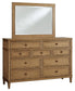 Sharlance California  Upholstered Panel Bed, Dresser And Mirror