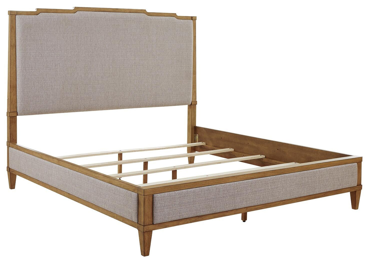 Sharlance California  Upholstered Panel Bed, Dresser And Mirror