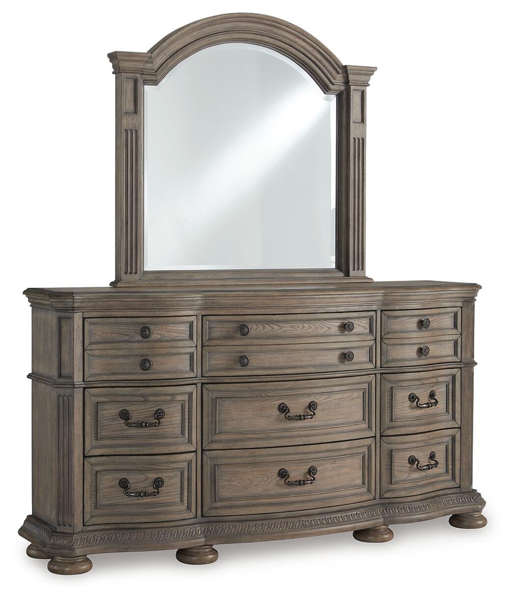 Ardenfield  Upholstered Sleigh Bed, Dresser, Mirror And Nightstand