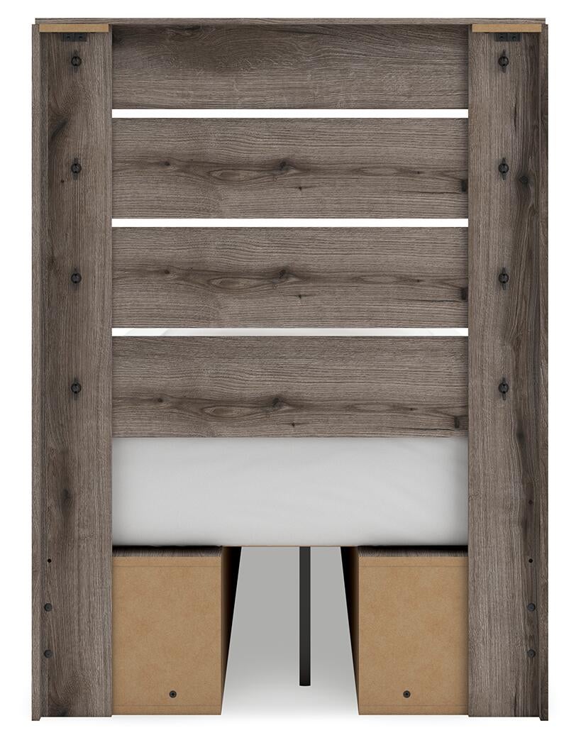 Graystorm  Panel Bed With Storage, Dresser And Mirror