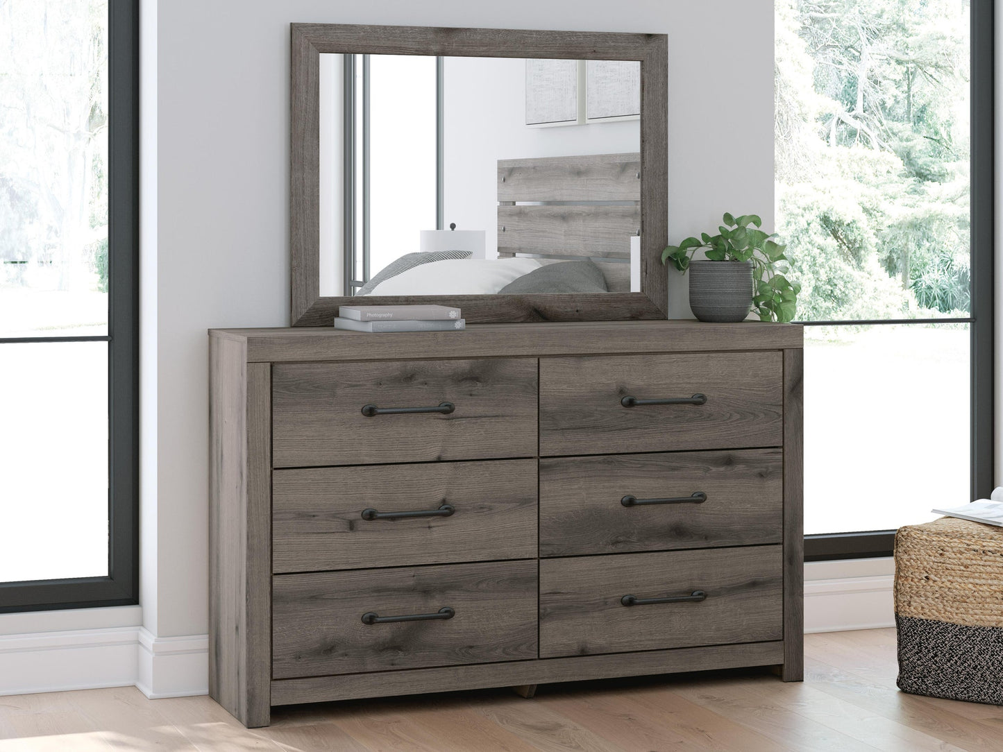 Graystorm  Panel Bed With Storage, Dresser And Mirror
