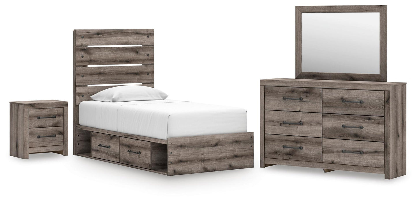Graystorm  Panel Bed With Storage, Dresser, Mirror And Nightstand