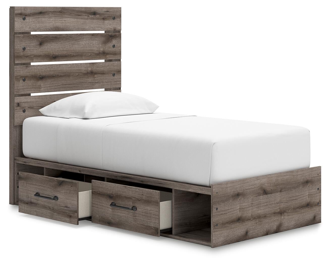 Graystorm  Panel Bed With Storage, Dresser, Mirror And Nightstand