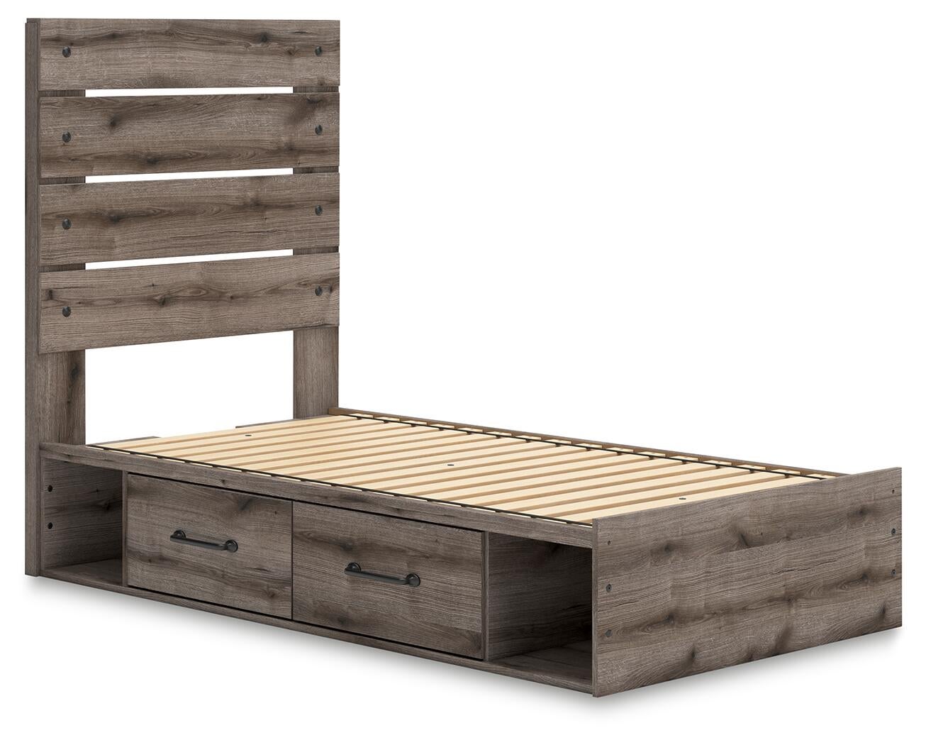 Graystorm  Panel Bed With Storage, Dresser, Mirror And Nightstand