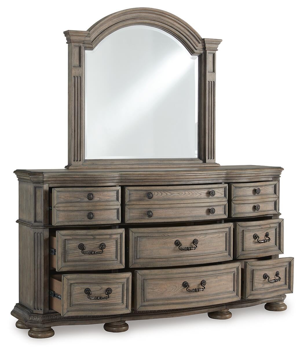 Ardenfield California  Upholstered Sleigh Bed, Dresser, Mirror And Nightstand