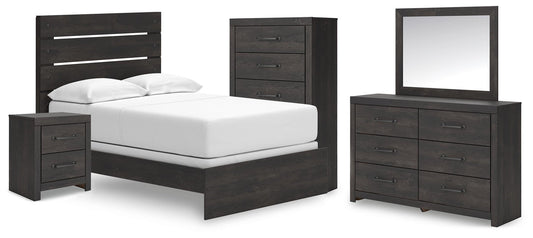 Hollivern  Panel Bed, Dresser, Mirror, Chest And Nightstand