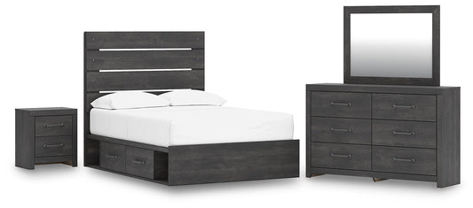 Hollivern  Panel Bed With Storage, Dresser, Mirror And Nightstand