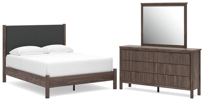 Pamytta  Upholstered Panel Platform Bed, Dresser And Mirror