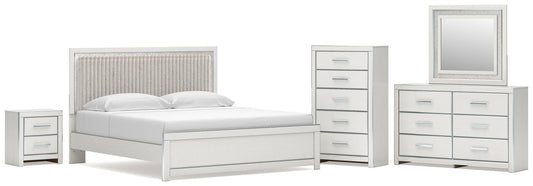 Zuraleus  Upholstered Panel Platform Bed, Dresser, Mirror, Chest And Nightstand