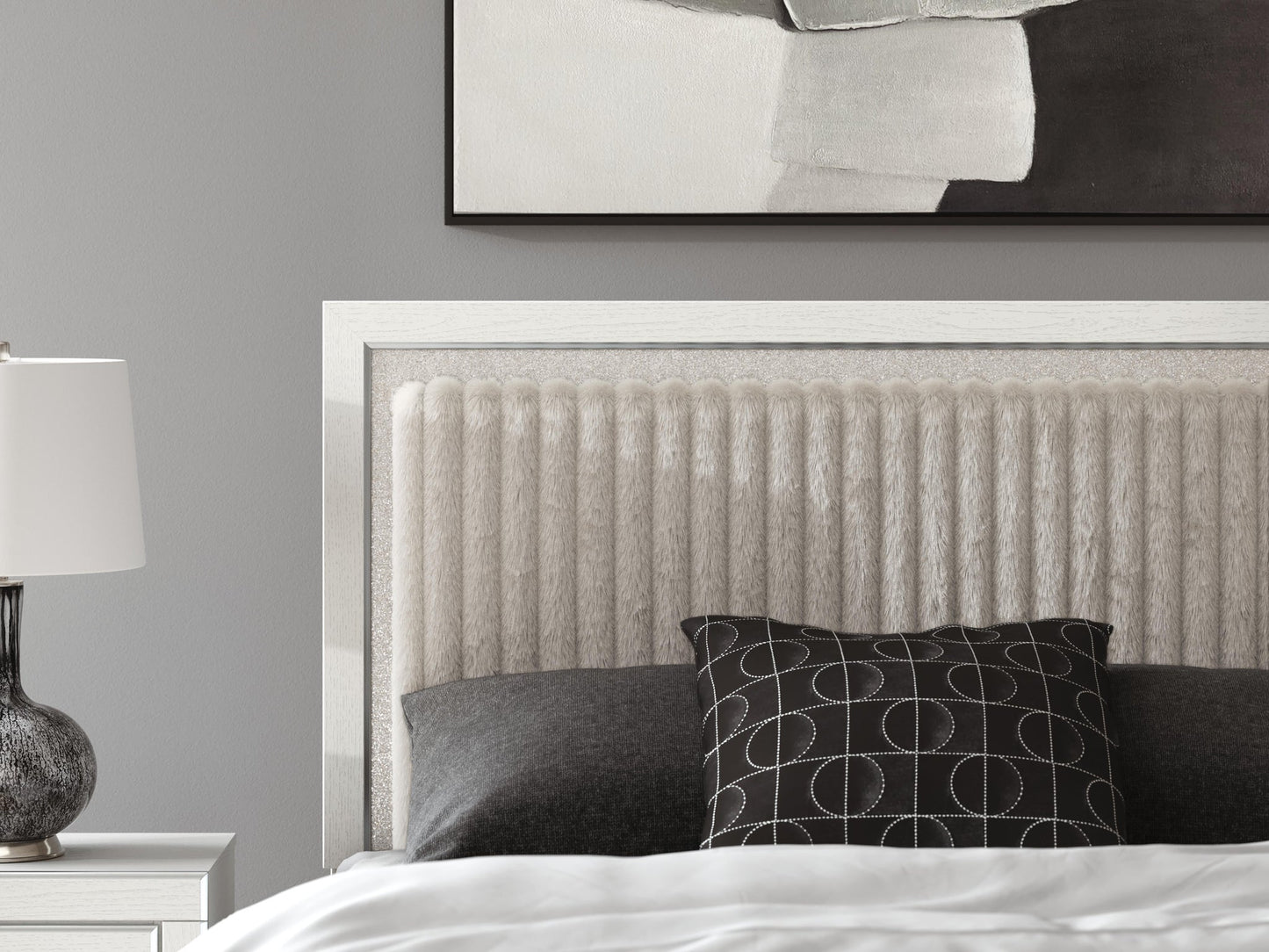 Zuraleus  Upholstered Panel Bed, Dresser, Mirror And Nightstand
