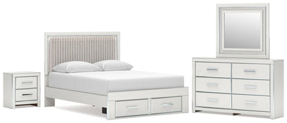 Zuraleus  Upholstered Panel Platform Storage Bed, Dresser, Mirror And Nightstand