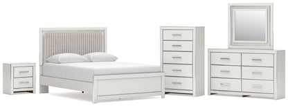 Zuraleus  Upholstered Panel Platform Bed, Dresser, Mirror, Chest And Nightstand