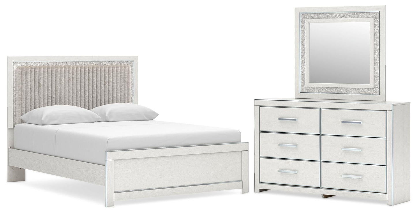 Zuraleus  Upholstered Panel Platform Bed, Dresser And Mirror