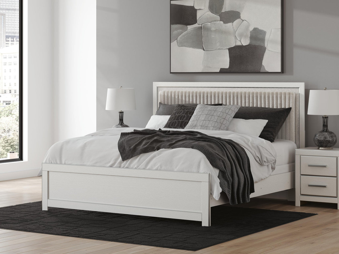 Zuraleus  Upholstered Panel Bed, Dresser And Mirror