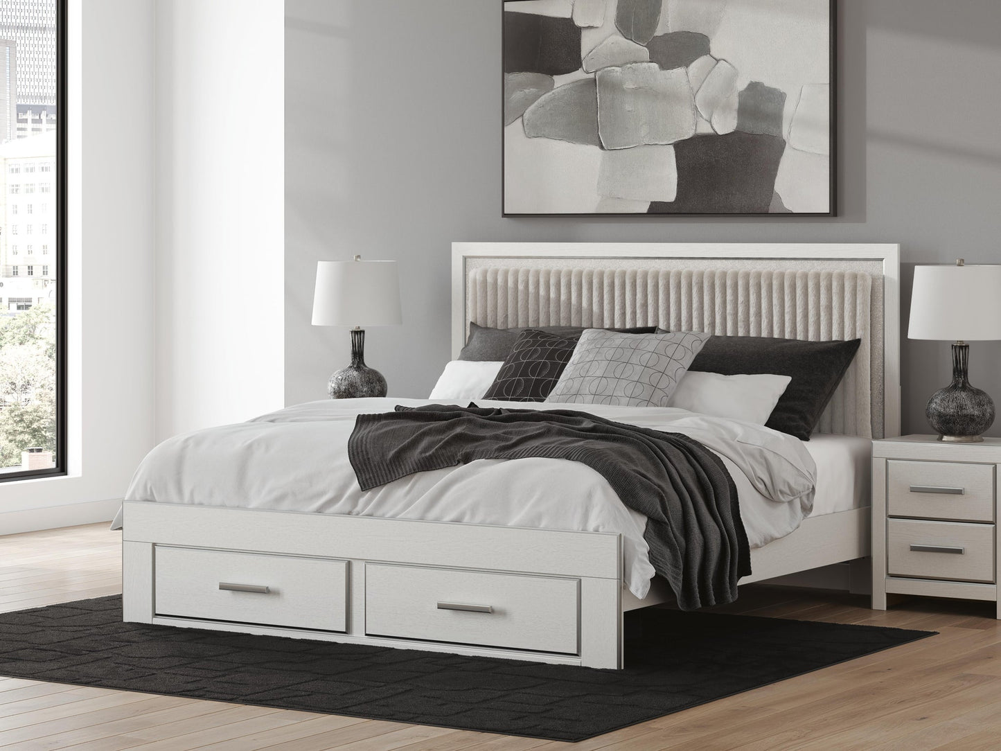 Zuraleus  Upholstered Panel Platform Storage Bed, Dresser, Mirror And Nightstand