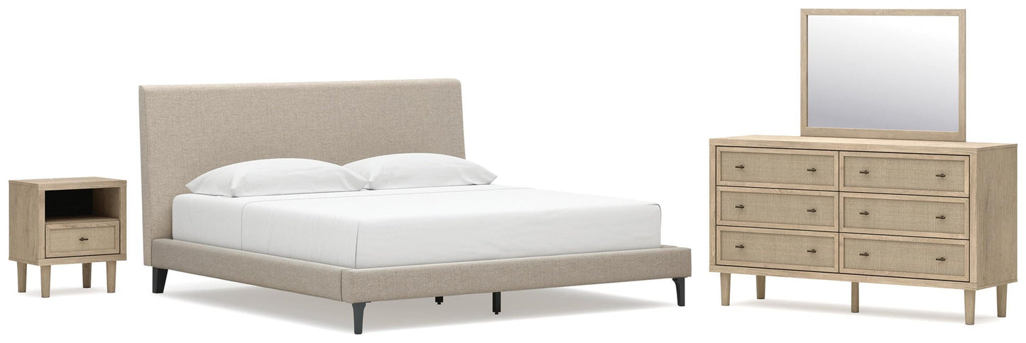 Cielden  Upholstered Bed With Roll Slats, Dresser, Mirror And Nightstand