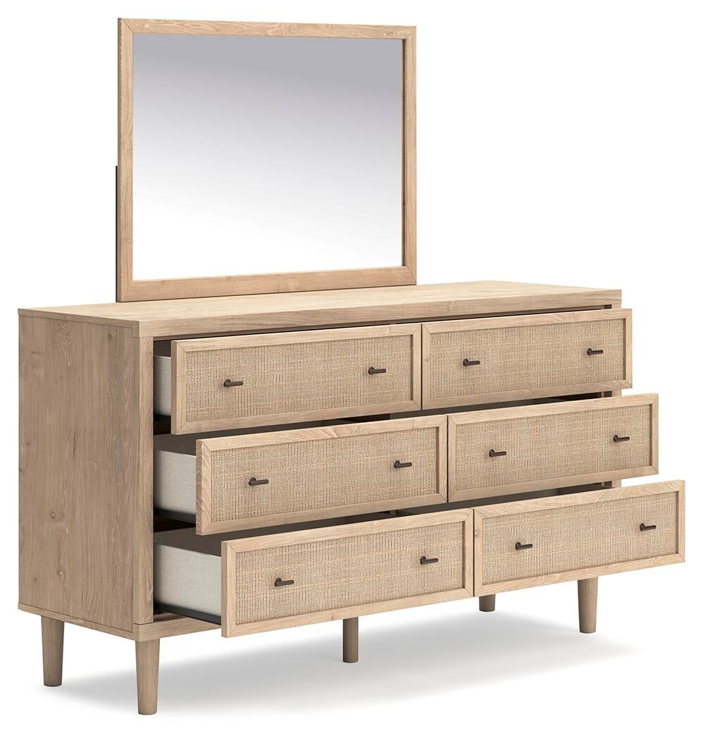 Cielden  Upholstered Bed With Roll Slats, Dresser And Mirror