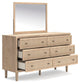 Cielden  Upholstered Bed With Roll Slats, Dresser And Mirror