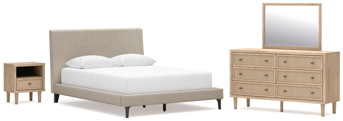 Cielden  Upholstered Bed With Roll Slats, Dresser, Mirror And Nightstand