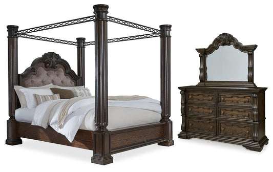 Maylee California  Canopy Bed, Dresser And Mirror