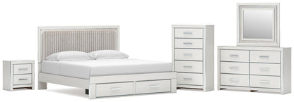 Zuraleus  Upholstered Panel Platform Storage Bed, Dresser, Mirror, Chest And Nightstand