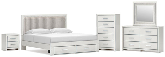 Zuraleus  Upholstered Panel Platform Storage Bed, Dresser, Mirror, Chest And Nightstand