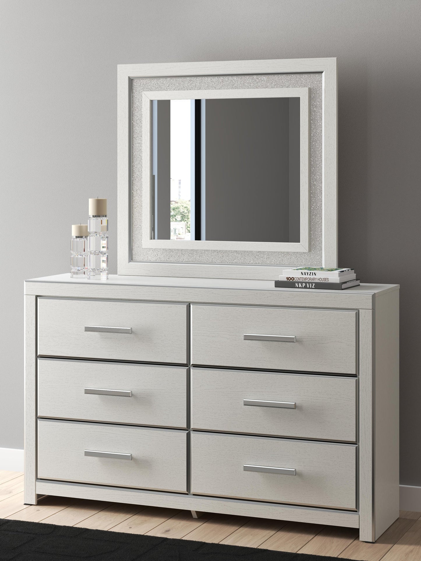 Zuraleus California  Upholstered Bed, Dresser, Mirror And Nightstand