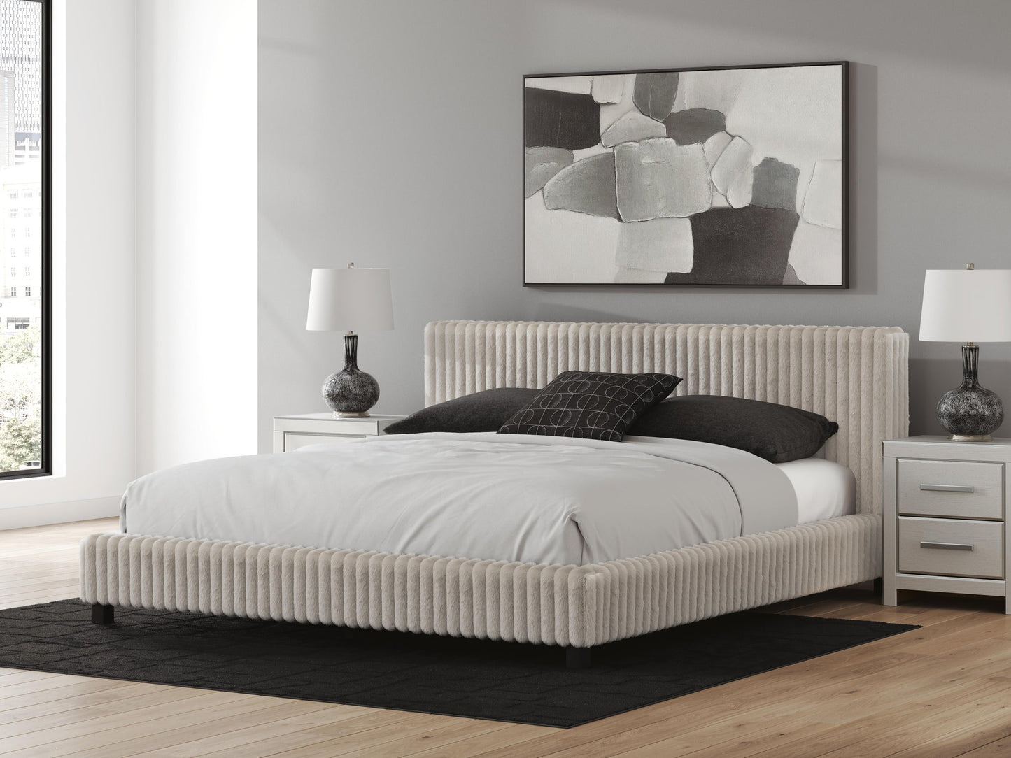 Zuraleus California  Upholstered Bed, Dresser And Mirror