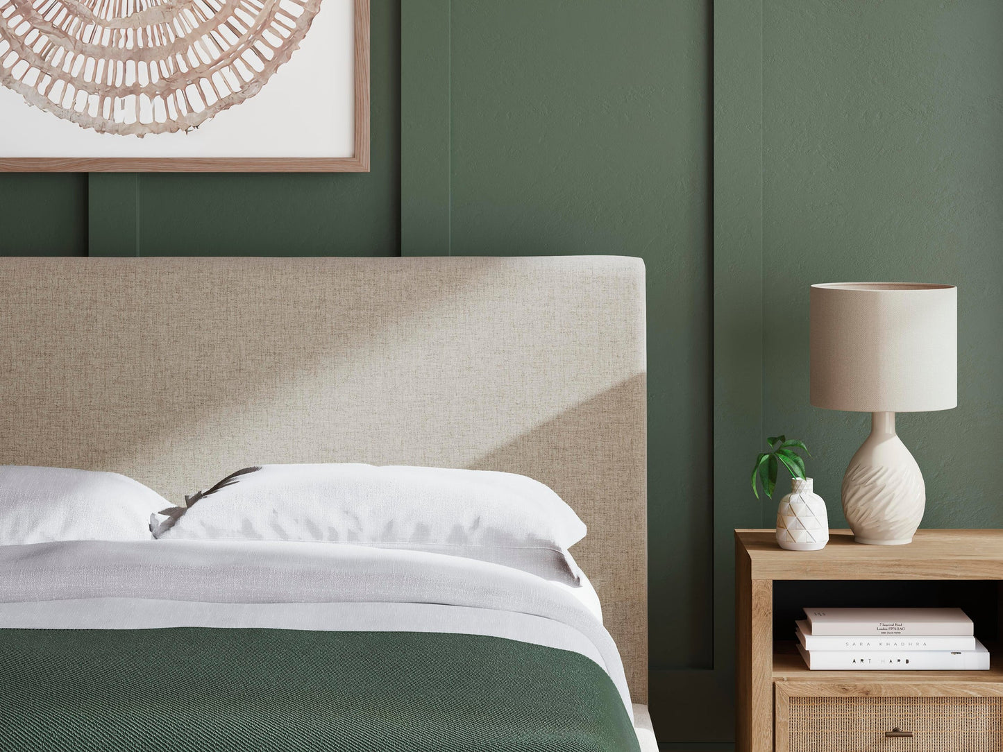 Cielden  Upholstered Bed With Roll Slats, Dresser And Mirror