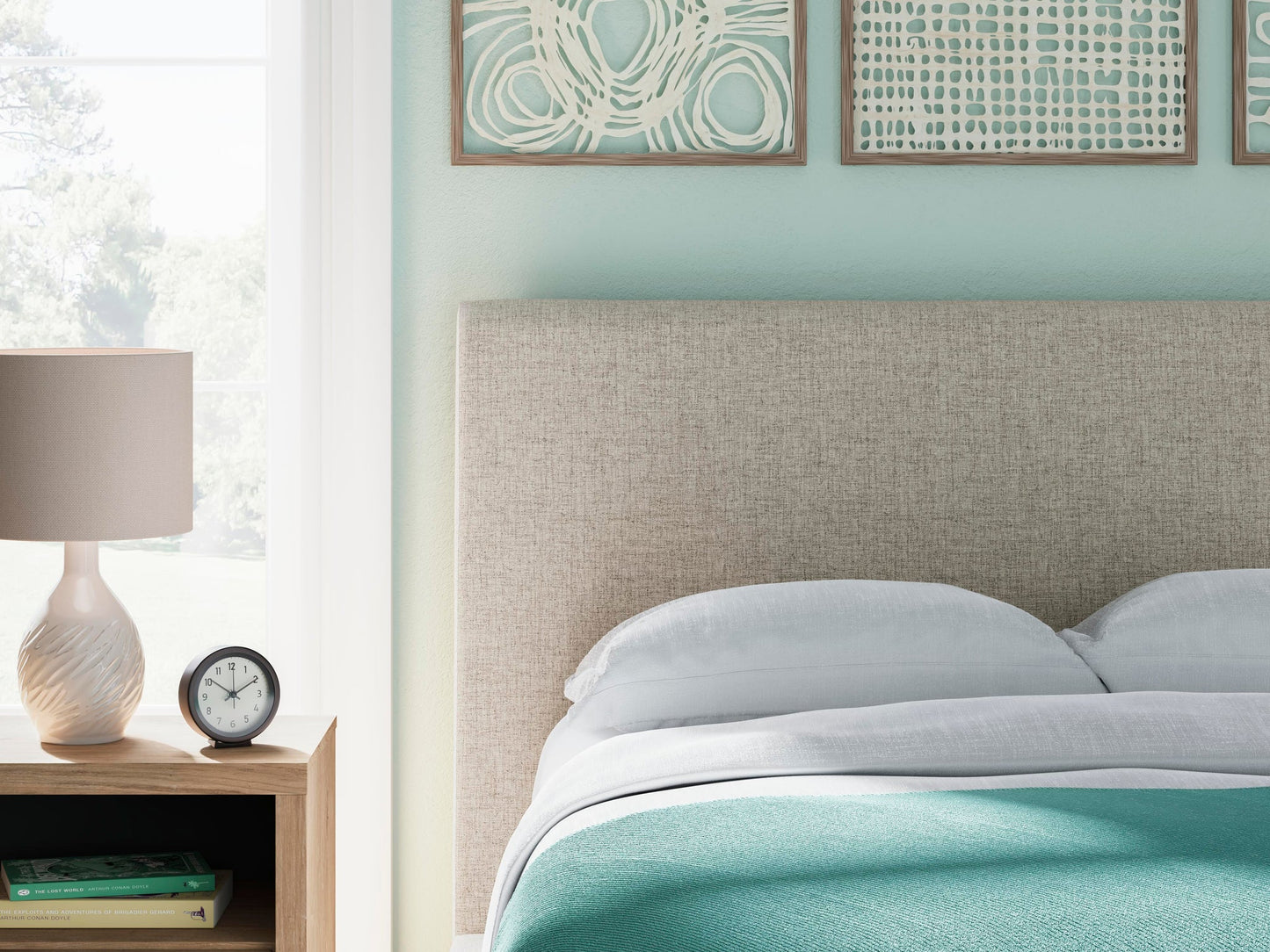 Cielden  Upholstered Bed With Roll Slats, Dresser, Mirror, Chest And Nightstand