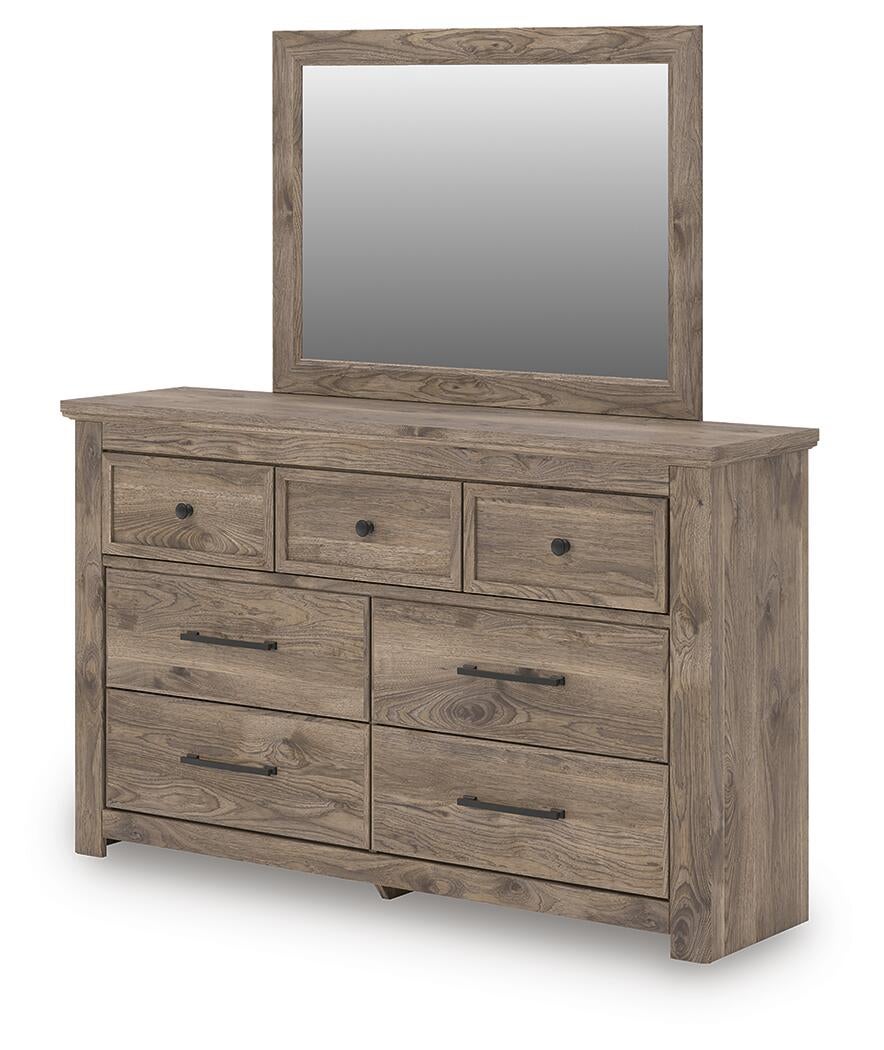 Rusticott  Panel Bed With Mirrored Dresser