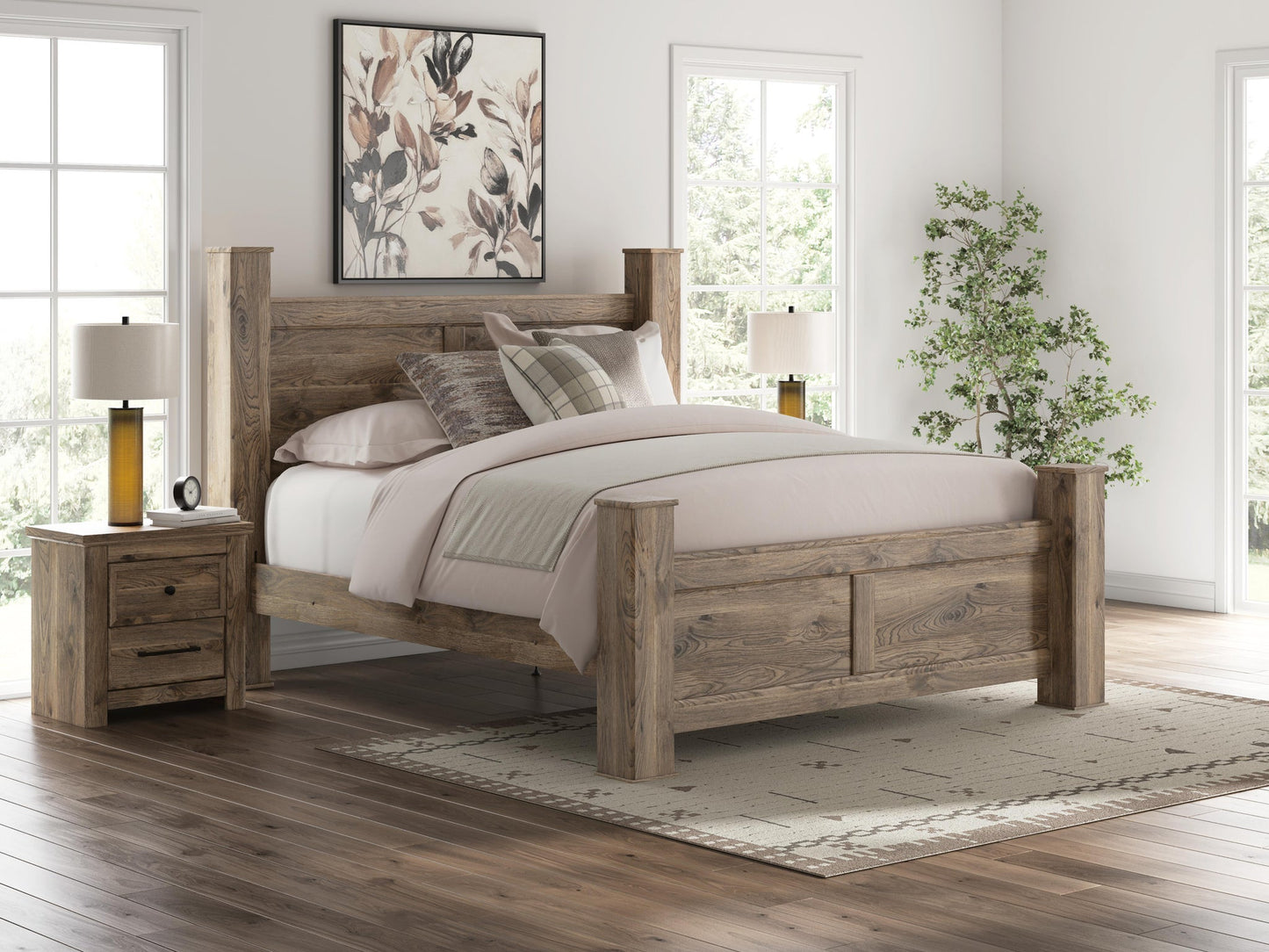 Rusticott  Poster Bed, Dresser And Mirror