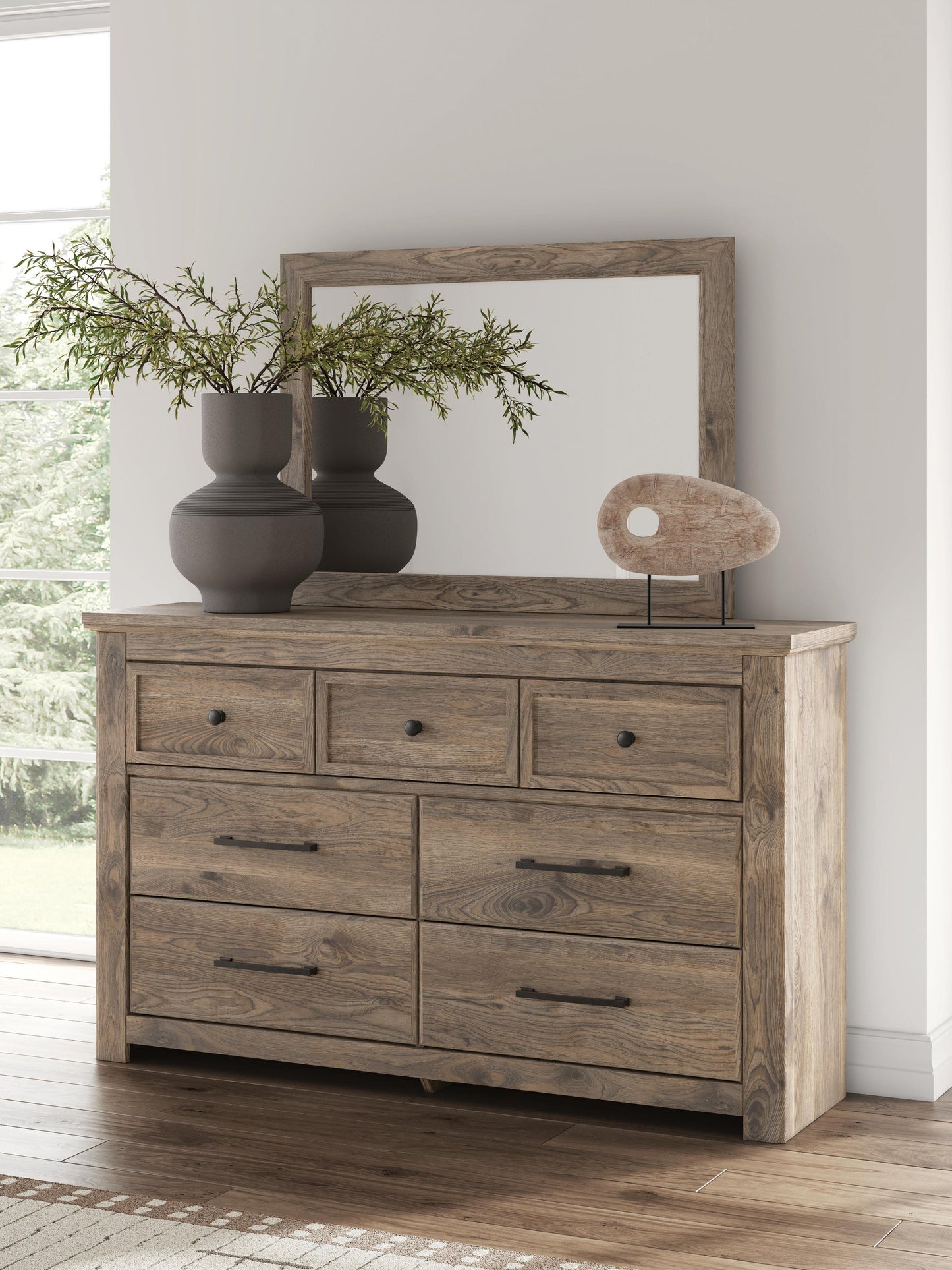 Rusticott  Poster Bed With Mirrored Dresser And Nightstand