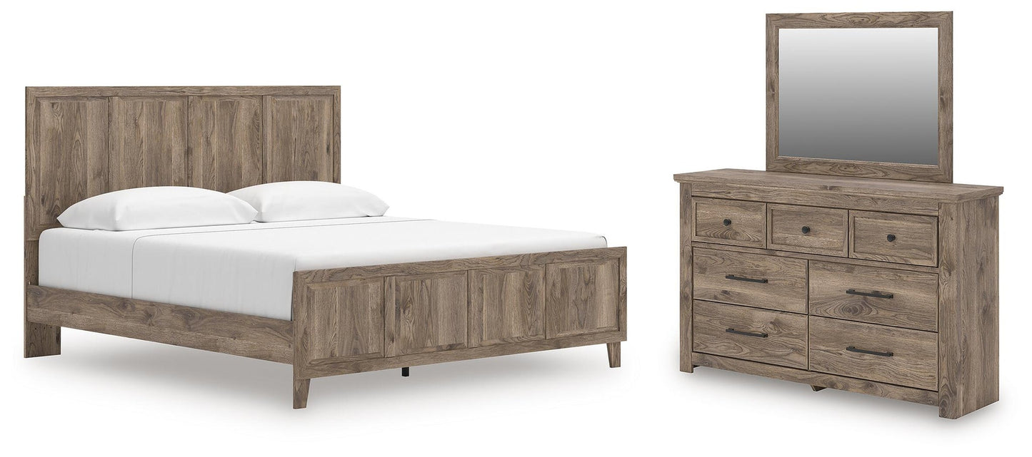 Rusticott  Panel Bed With Mirrored Dresser