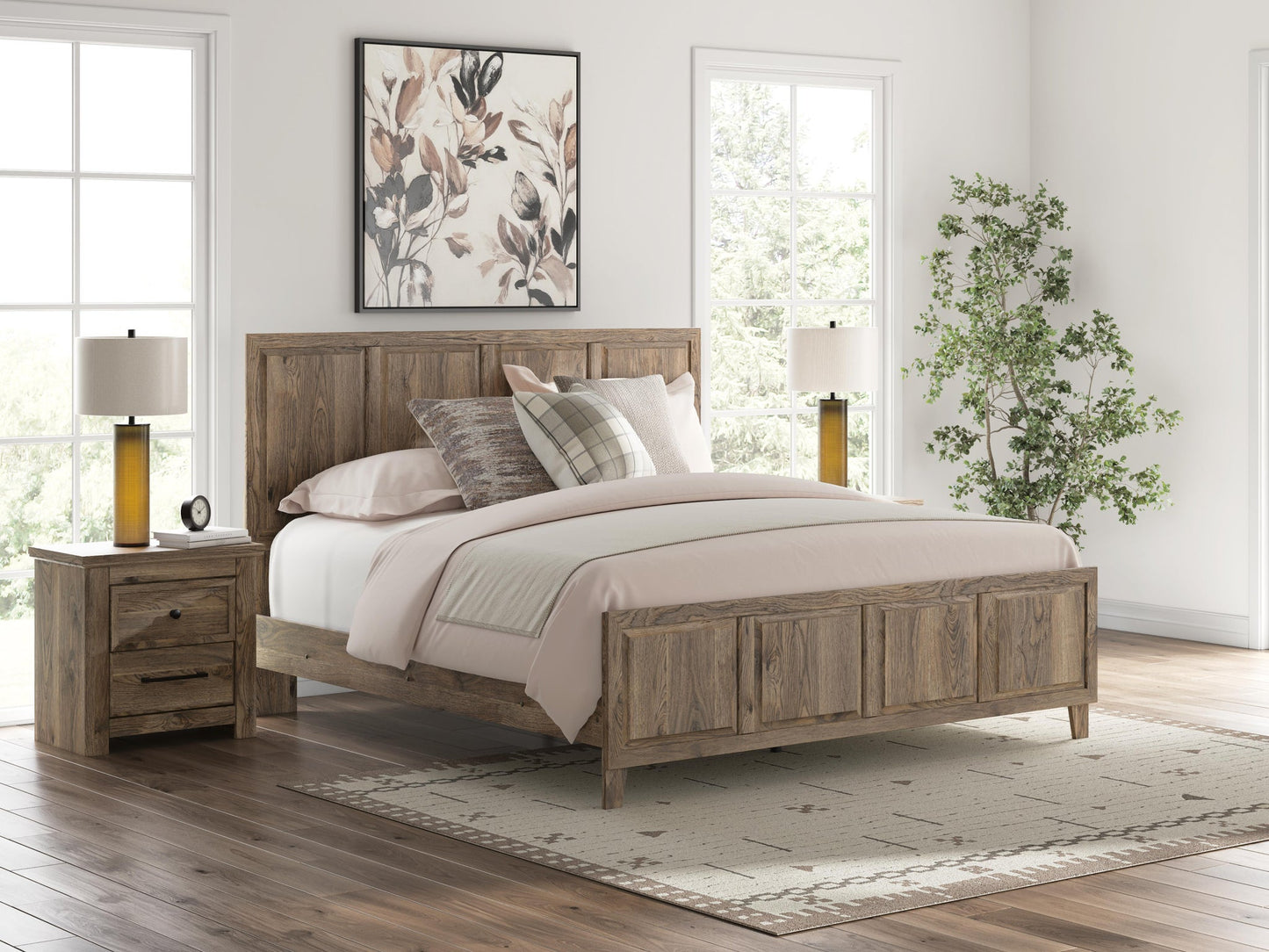 Rusticott  Panel Bed With Mirrored Dresser