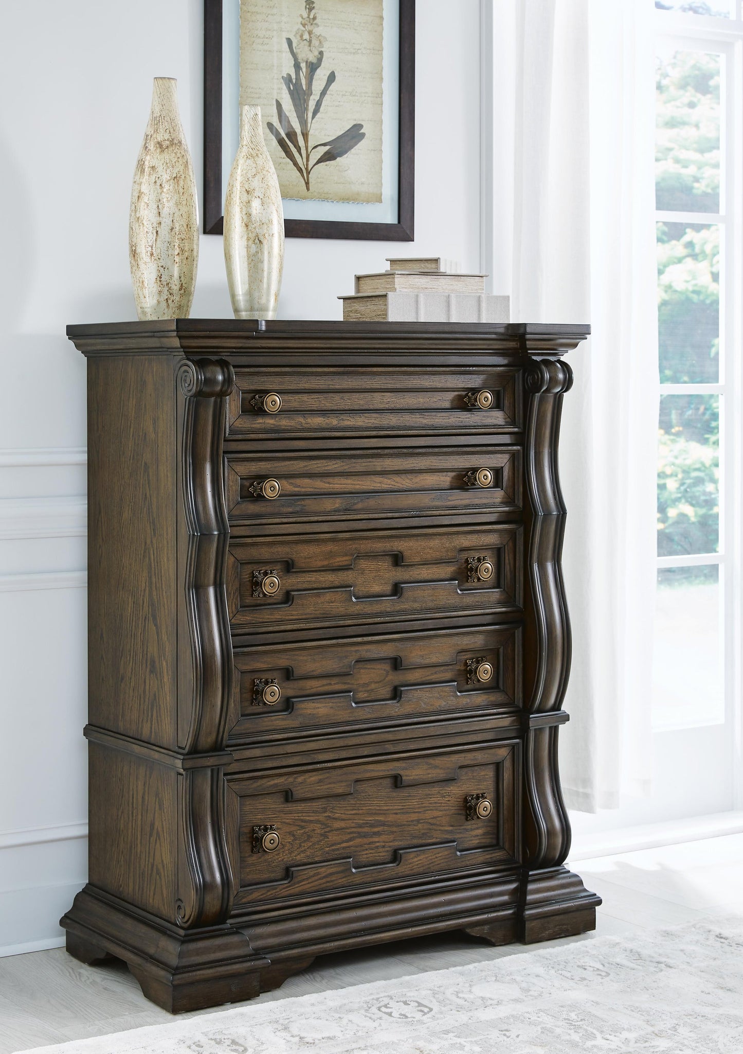 Maylee California  Canopy Bed, Dresser, Mirror, Chest And Nightstand