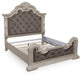 Bruchandi  Upholstered Panel Bed With Mirrored Dresser And Nightstand