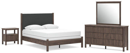 Pamytta  Upholstered Panel Bed, Dresser, Mirror And Nightstand