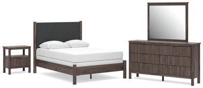Pamytta  Upholstered Panel Bed, Dresser, Mirror And Nightstand