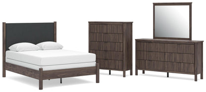 Pamytta  Upholstered Panel Bed, Dresser And Mirror