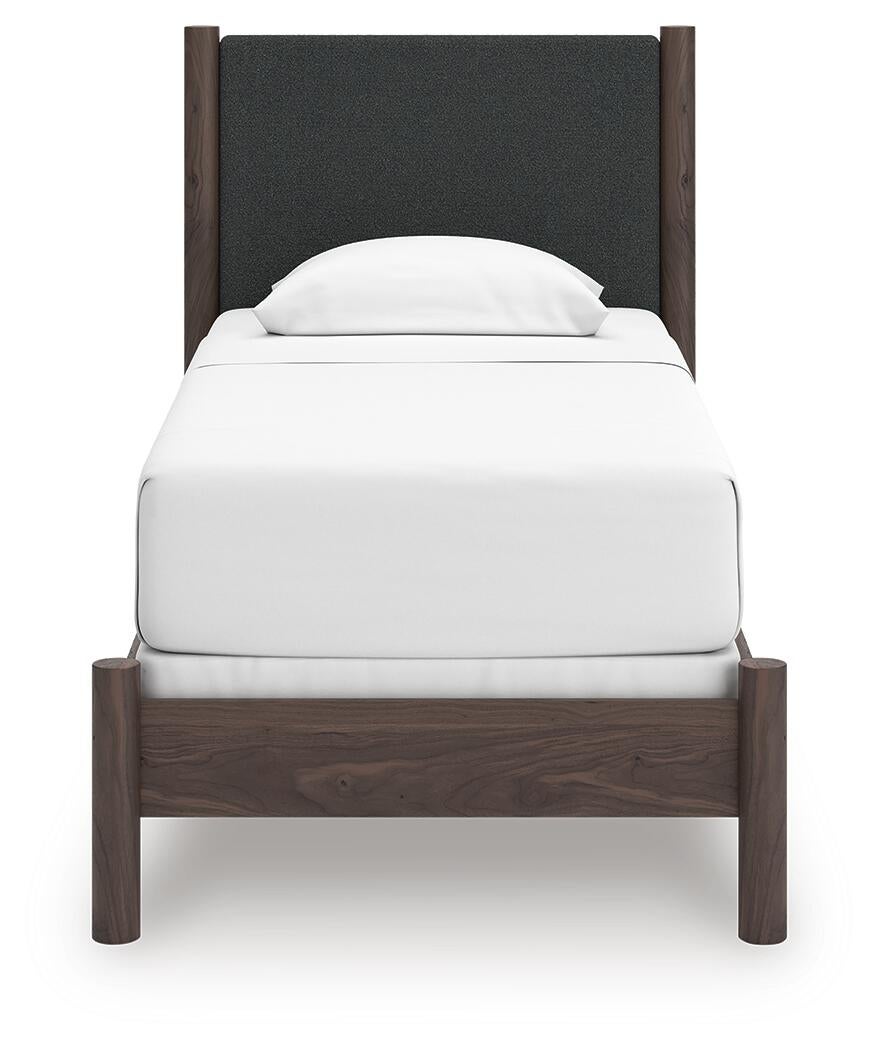 Pamytta  Upholstered Panel Bed, Dresser, Mirror, Chest And Nightstand