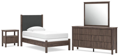 Pamytta  Upholstered Panel Bed, Dresser, Mirror And Nightstand