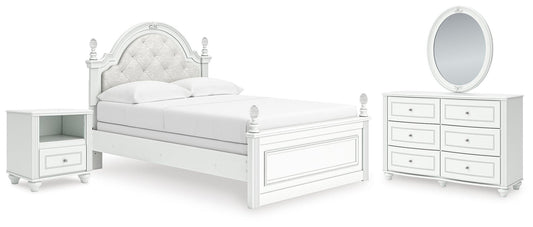 Kozlani  Upholstered Panel Bed, Dresser, Mirror And Nightstand