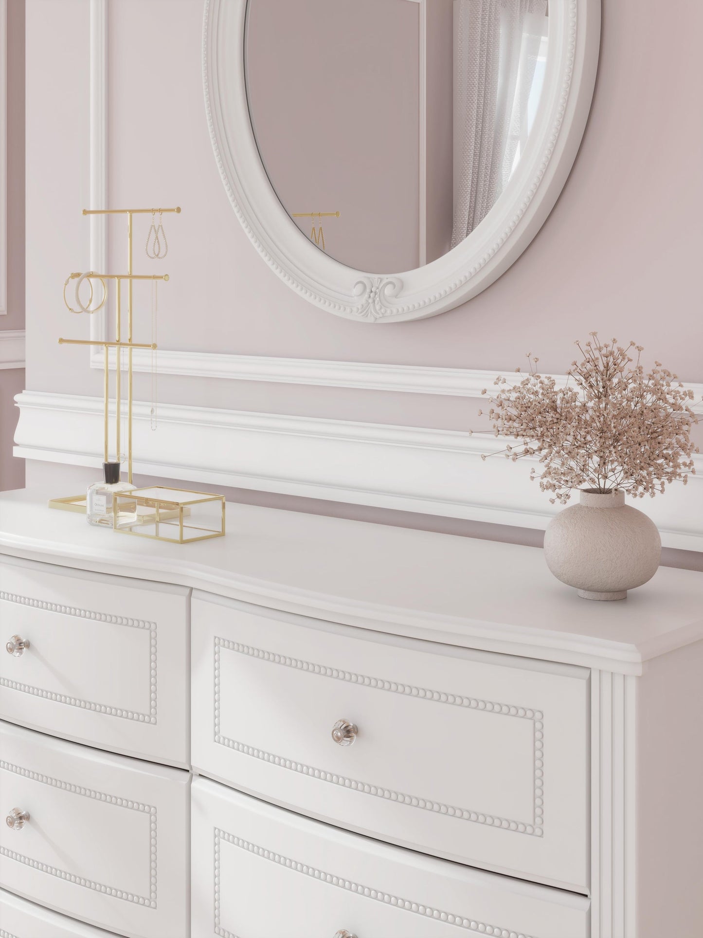 Kozlani  Upholstered Panel Bed, Dresser And Mirror