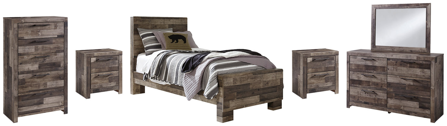 Derekson  Panel Bed With Mirrored Dresser, Chest And 2 Nightstands