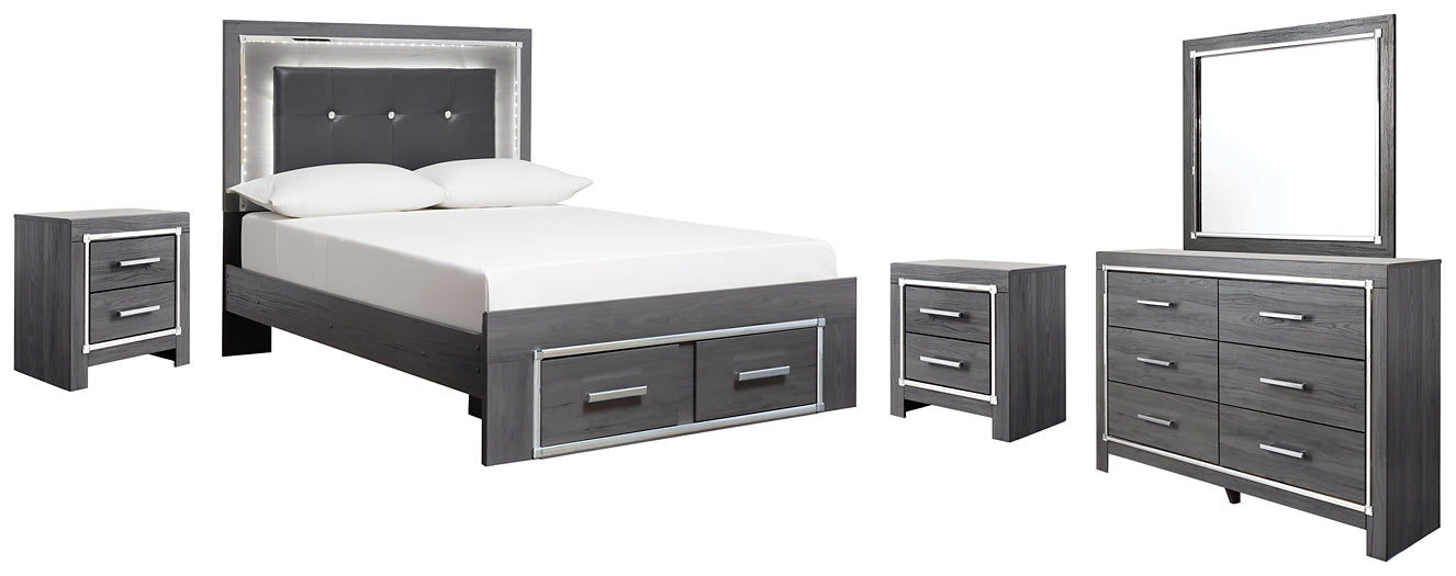 Lodanna  Panel Bed With 2 Storage Drawers With Mirrored Dresser And 2 Nightstands