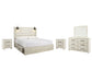 Cambeck  Panel Bed With 4 Storage Drawers With Mirrored Dresser And 2 Nightstands