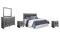 Lodanna /California King Upholstered Panel Headboard With Mirrored Dresser And 2 Nightstands