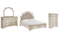Realyn California  Upholstered Bed With Mirrored Dresser And Chest
