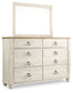 Willowton  Sleigh Bed With Mirrored Dresser And Nightstand